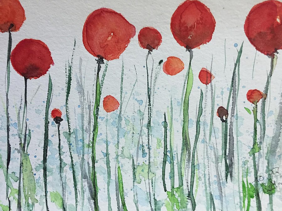 Red Flowers On The Field  Painting by Britta Zehm