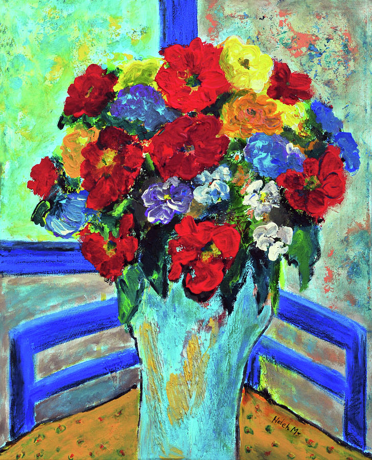 Red Flowers You Brought Painting by Haleh Mahbod