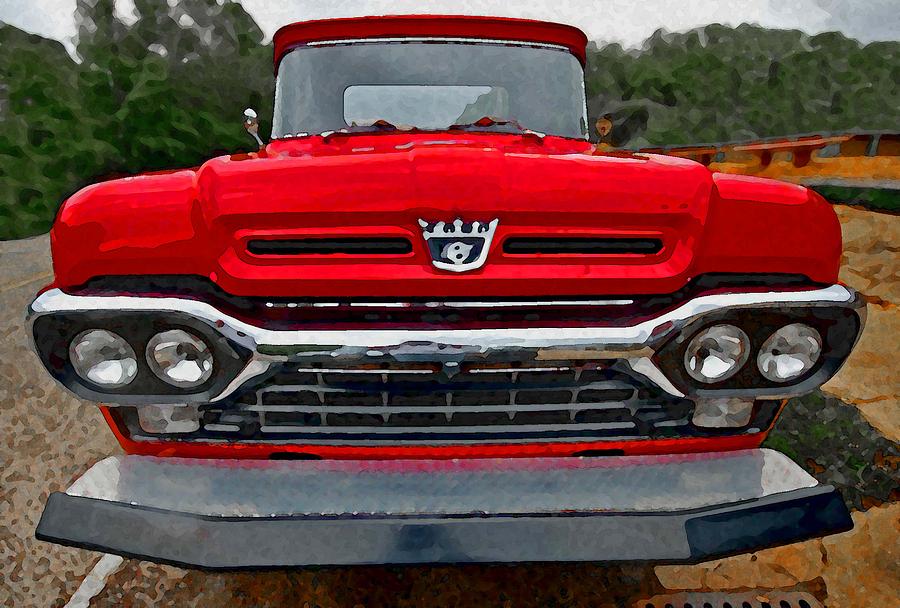 Red Ford Pickup Head On Painting by Michael Thomas