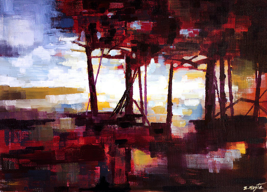 Sunset Painting - Red Forest Eve by Zlatko Music