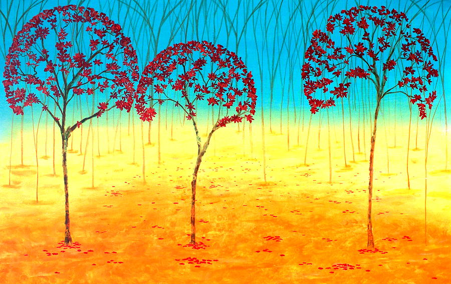 Red Forest Painting by Herb Dickinson