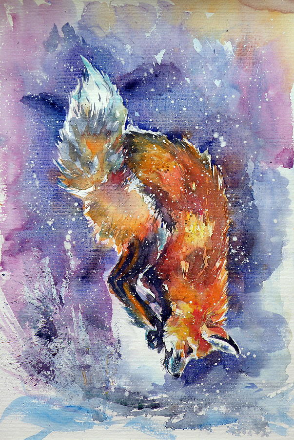 Red fox hunting Painting by Kovacs Anna Brigitta