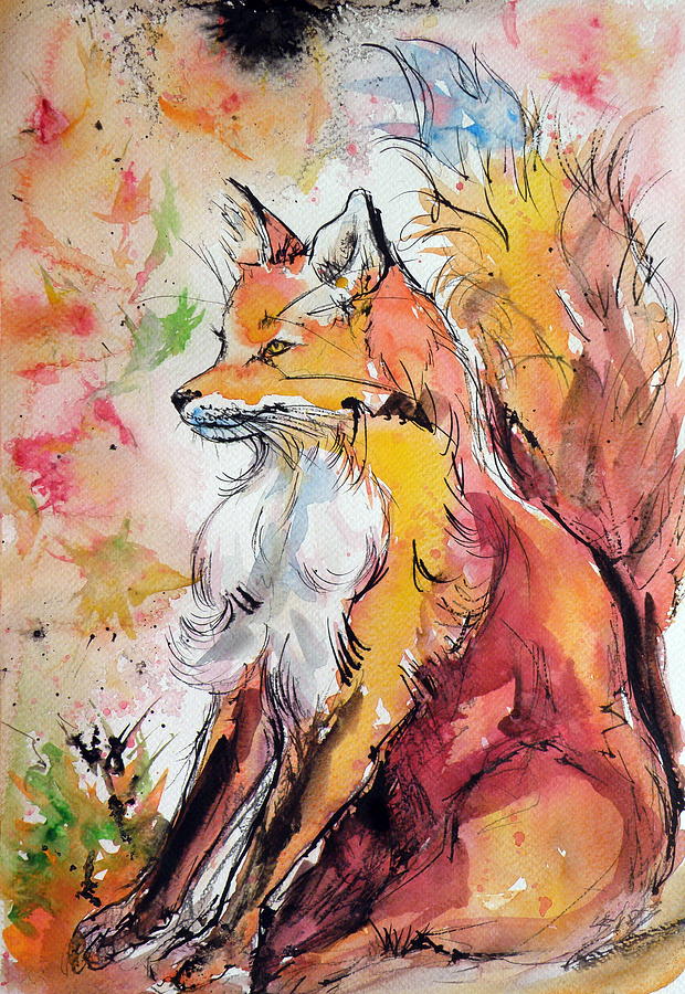 Red fox in autumn Painting by Kovacs Anna Brigitta