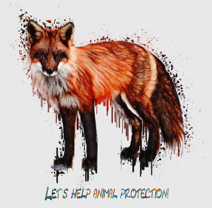 Red Fox In Tears digital painting Painting by Georgeta Blanaru