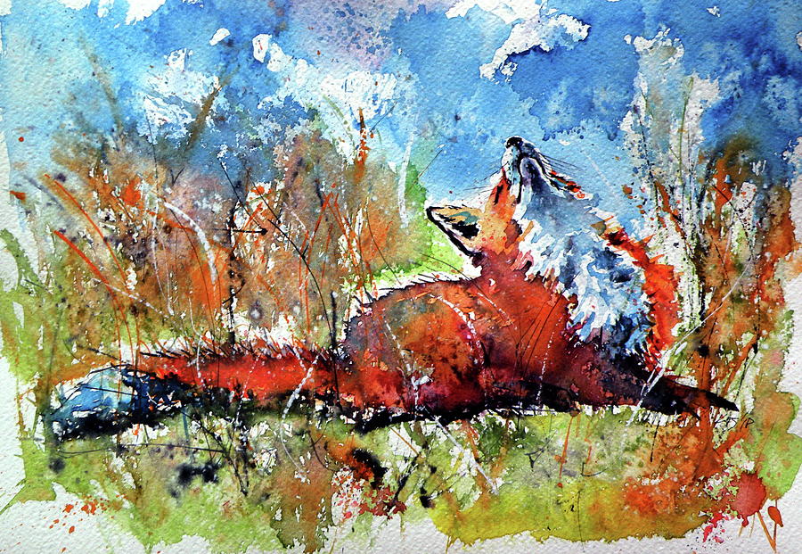 Red fox resting II Painting by Kovacs Anna Brigitta