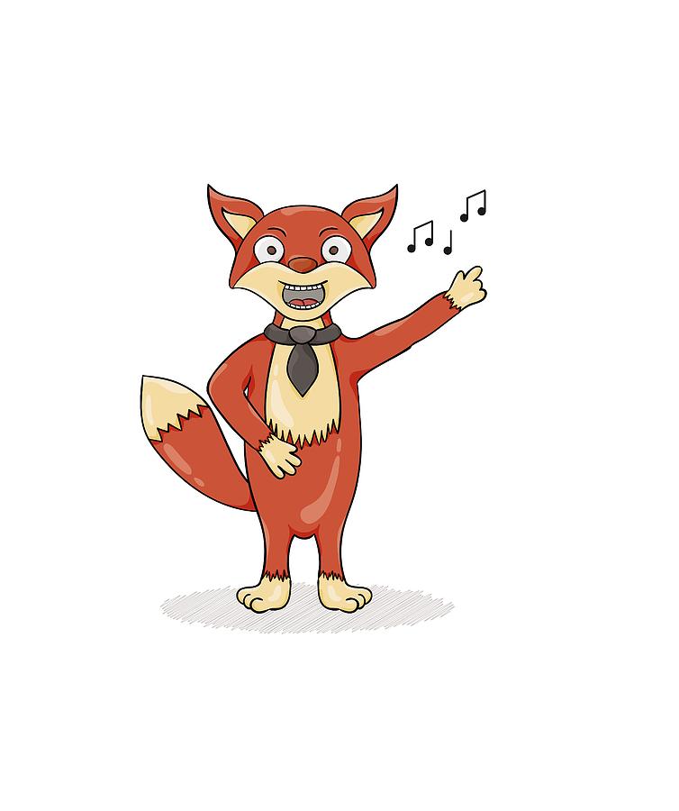 Red fox singing song with black tie. Digital Art by Radek Muhl - Pixels