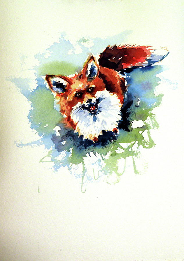 Red fox sitting Painting by Kovacs Anna Brigitta