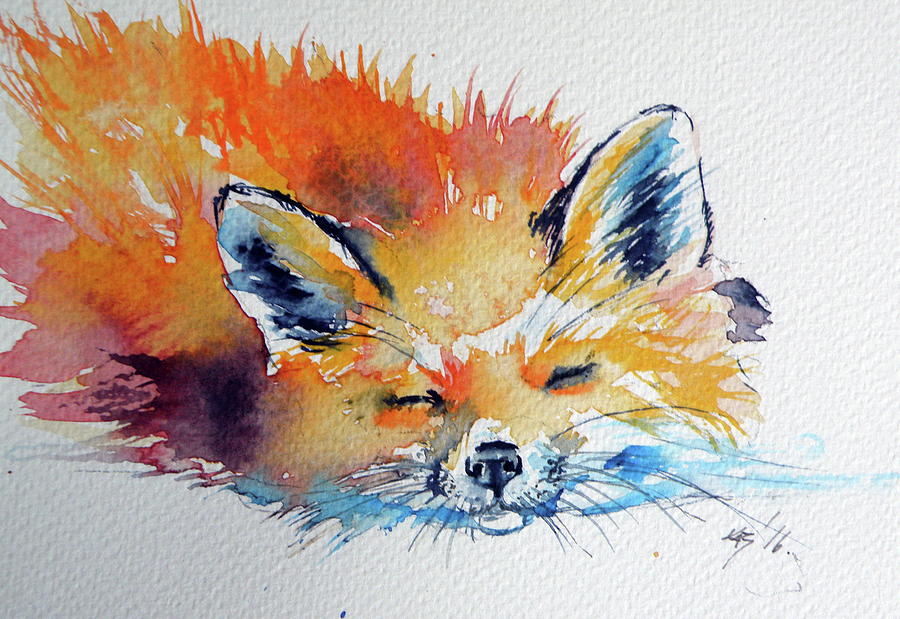 Red fox sleeping Painting by Kovacs Anna Brigitta
