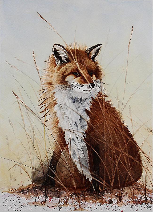 Red Fox Waiting on Breakfast Painting by Jimmy Smith