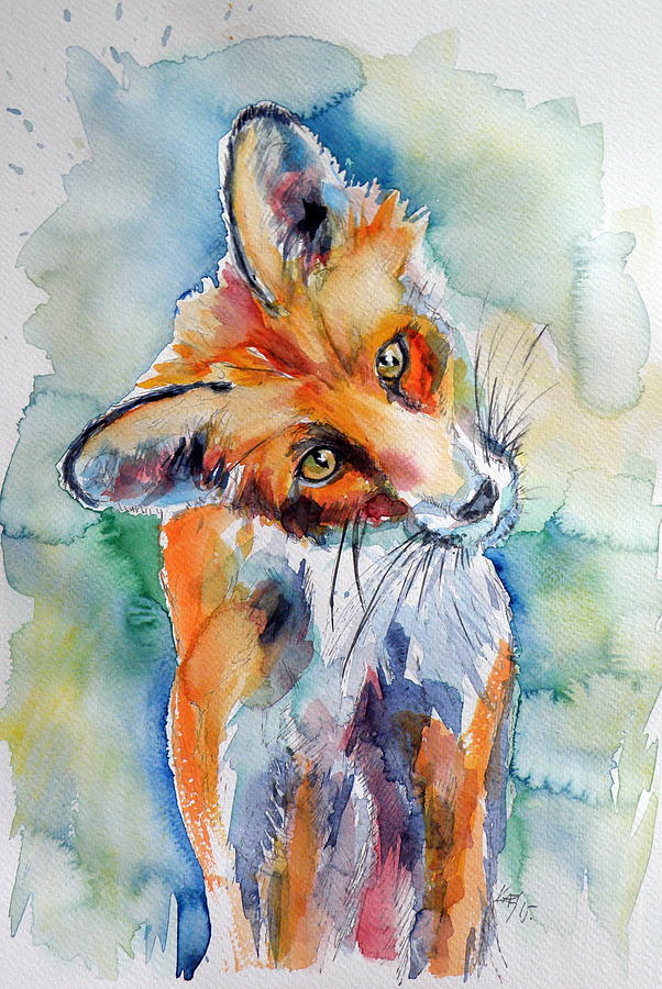 Red fox watching Painting by Kovacs Anna Brigitta
