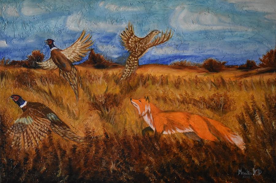 Red Fox with Pheasants Painting by Marta Pawlowski