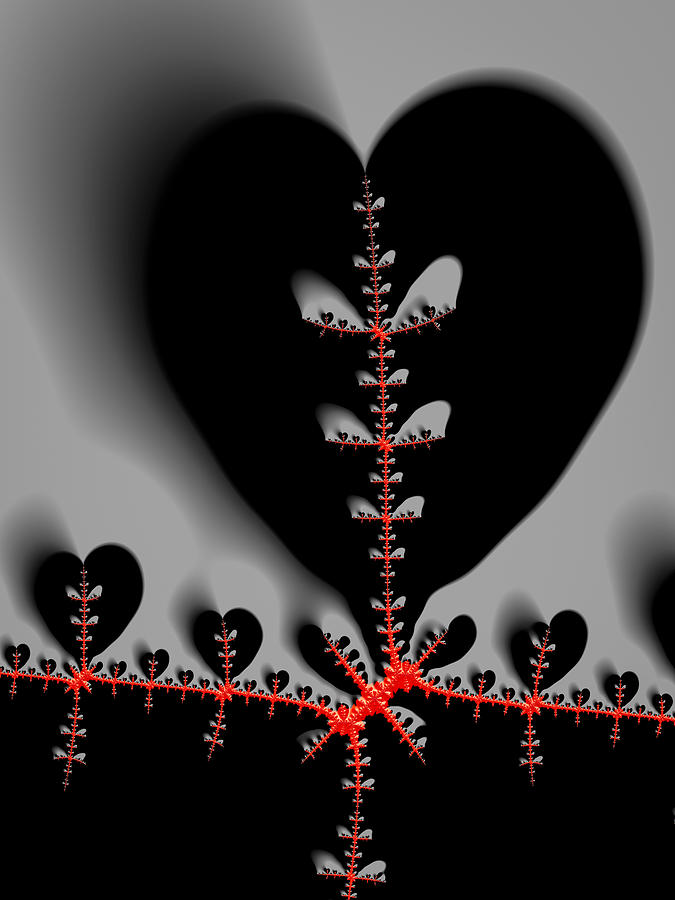 Red fractal black hearts Digital Art by Matthias Hauser