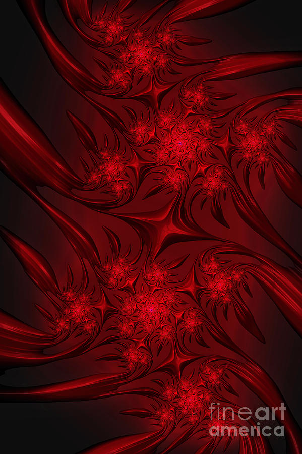 Abstract Digital Art - Red Fractal Stars by Ann Garrett