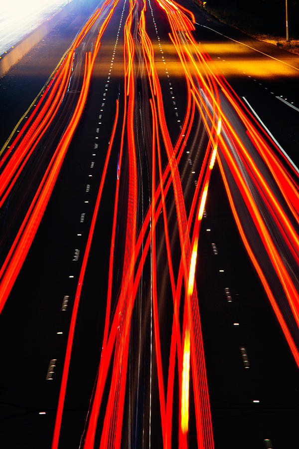 Red Freeway Tail Lights Photograph by Garry Gay