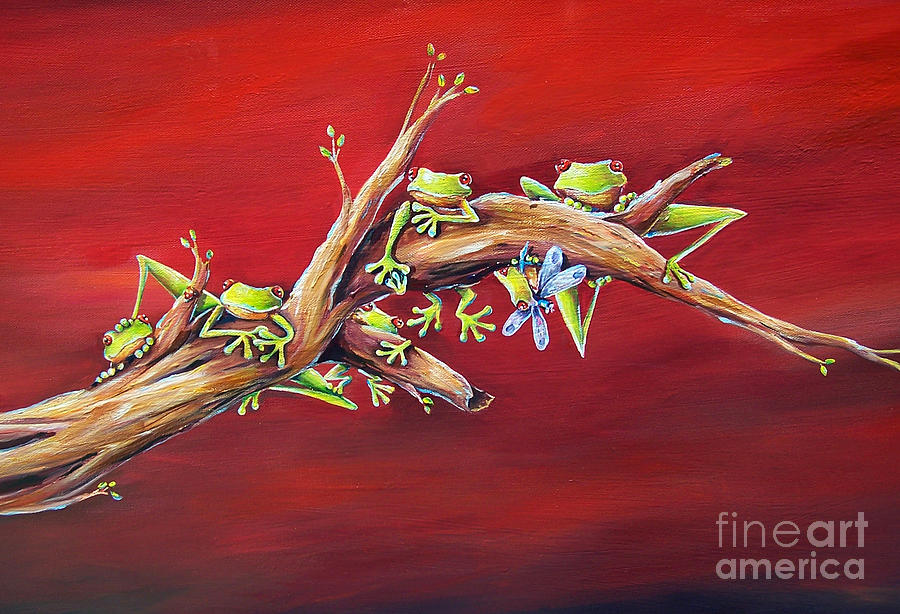 Red Frogs Painting by Deb Broughton