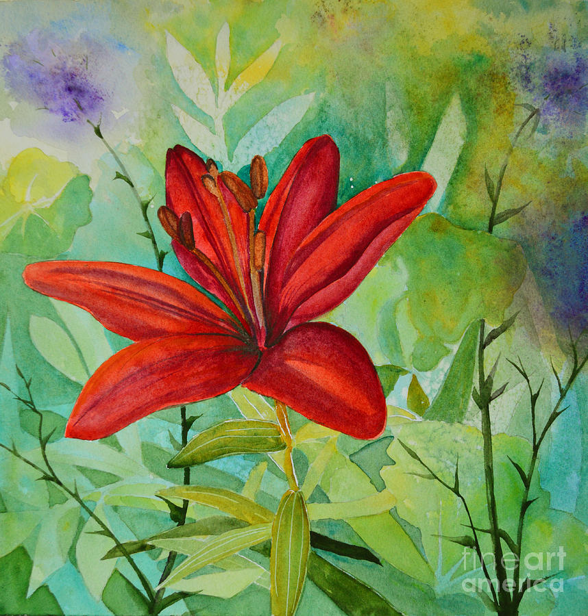 Red Garden Lily Painting by Terri Robertson