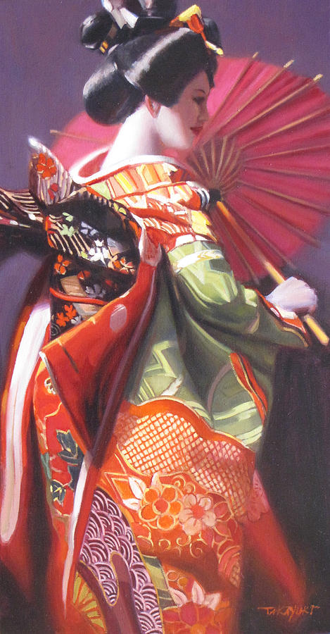 Umbrella Painting - Red Geisha Girl by Takayuki Harada