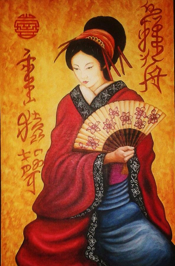 Red Geisha Lady Painting by Juan Gonzalez | Fine Art America