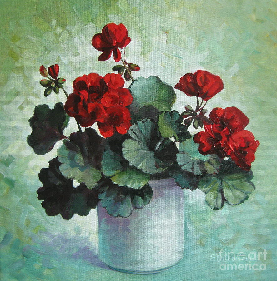 Red geranium Painting by Elena Oleniuc
