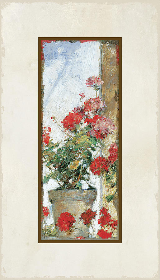 Childe Hassam Painting - Red Geraniums Against a Sunny Wall by Audrey Jeanne Roberts