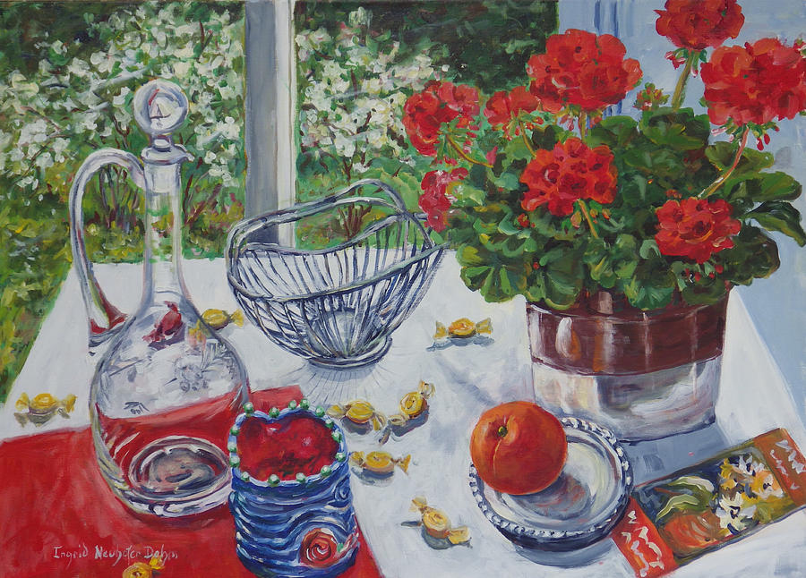 Red Geraniums Painting by Ingrid Dohm