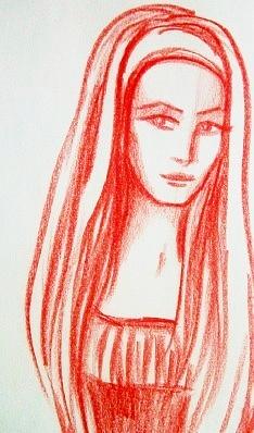 Red Girl Sketch Drawing by Danielle R T Haney