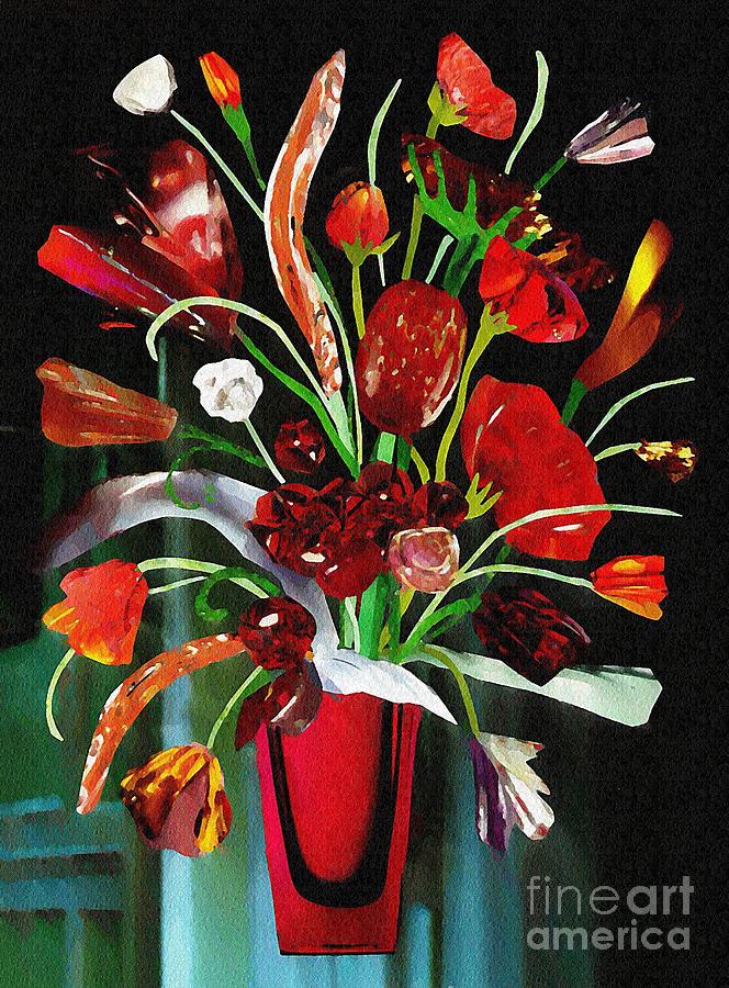Flower Mixed Media - Red Glass Bouquet by Sarah Loft