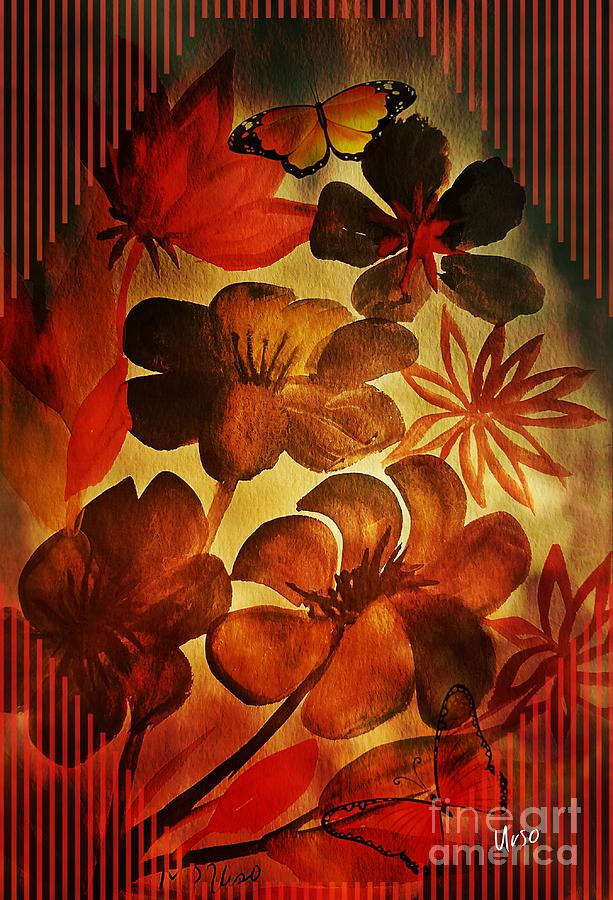  Red Glow Floral Mixed Media by Maria Urso