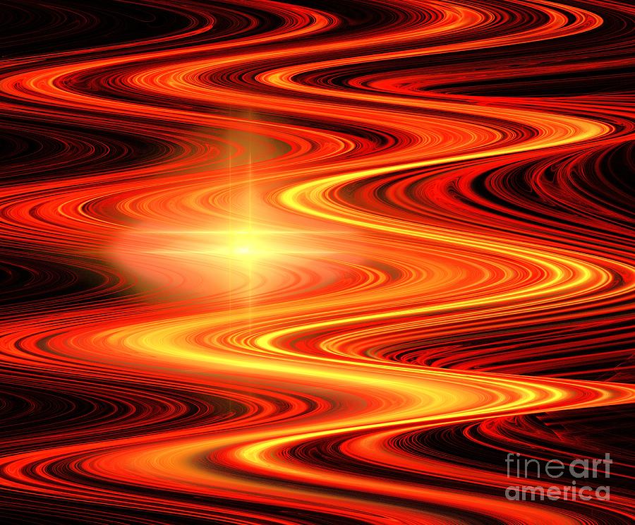 Abstract Digital Art - Red Gold Waves by Kim Sy Ok