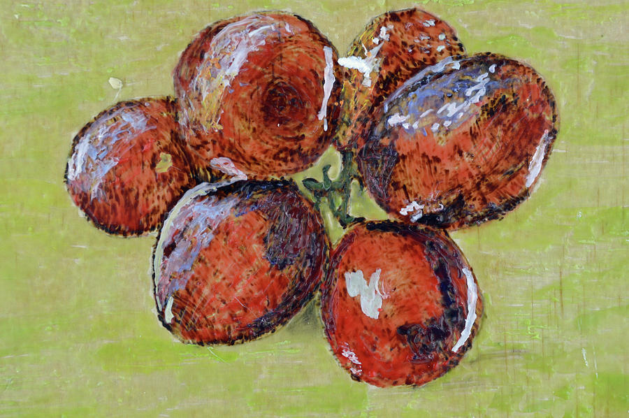 Red Grapes On Green Background Painting