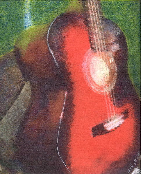 Red Guitar Pastel by John Brisson