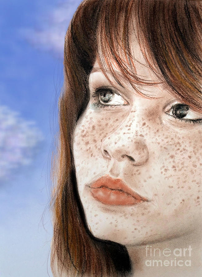 Portrait Mixed Media - Red Hair and Freckled Beauty Version II by Jim Fitzpatrick