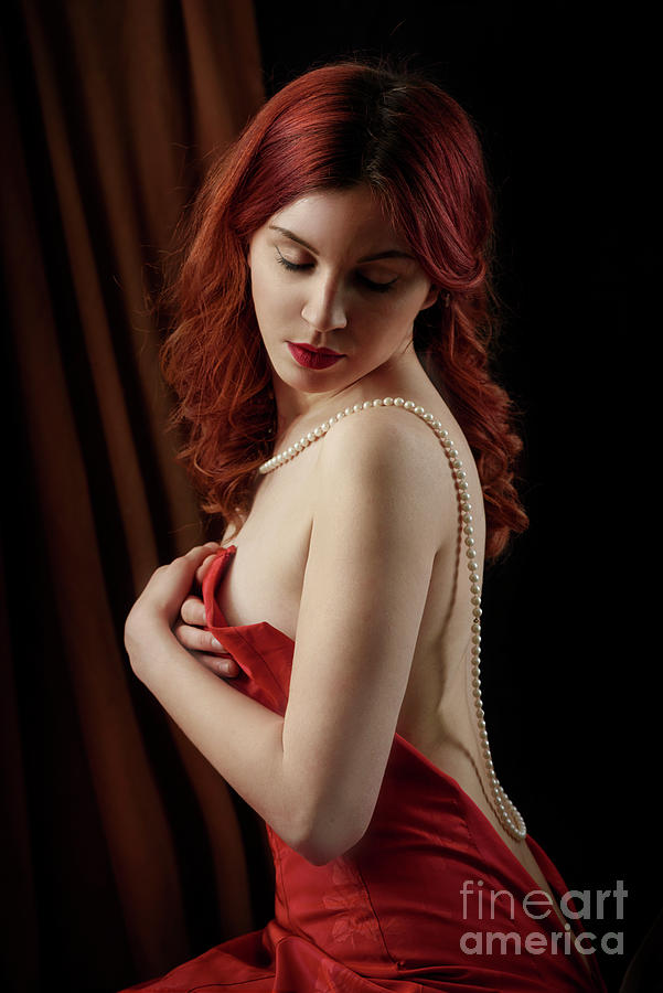 Red hair woman with pearls Photograph by Jelena Jovanovic