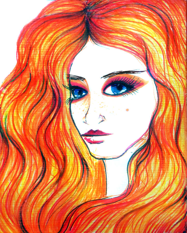 Red-haired beauty girl. Kristine Drawing by Sofia Goldberg - Fine Art ...