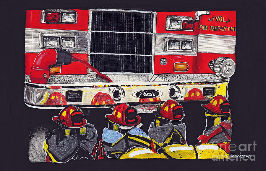Fire Engine Painting - Red Hat Parade by Kevin Scott Jacobs Fire Engine Painting - Red Hat Parade by Kevin Scott Jacobs