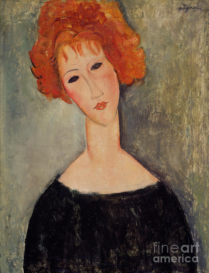 Red Head Painting by Amedeo Modigliani