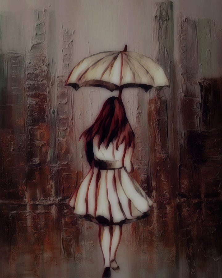 City Photograph - Red Head in the Rain by Wishes and Whims Originals By Michelle Jensen