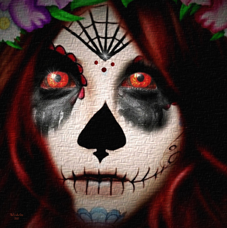 Red Head Skelton Girl Digital Art by Artful Oasis