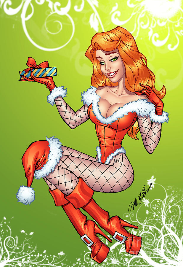 Red Headed Christmas Pinup By Al Rio Mixed Media By Al Rio