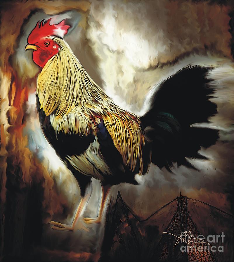 Red Headed Rooster Painting by Bob Salo