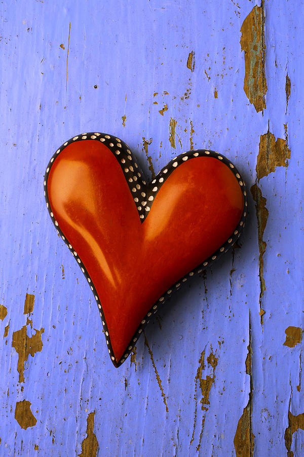 Red Heart On Blue Board Photograph by Garry Gay