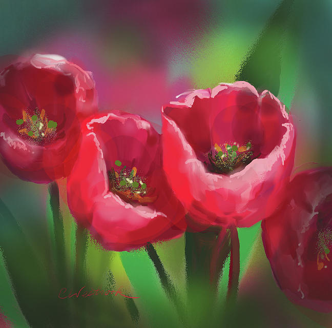 Red Heart Tulips Digital Art by Cynthia Westbrook