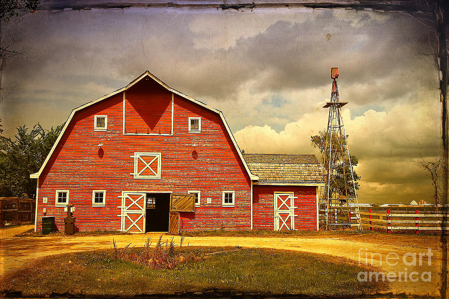 Vintage Photograph - Red Heritage Barn by Teresa Zieba