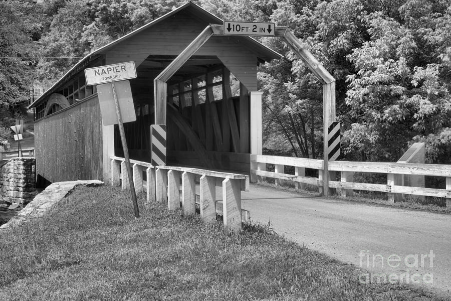 Red Herline Covered Bridge Black And White Photograph by Adam Jewell