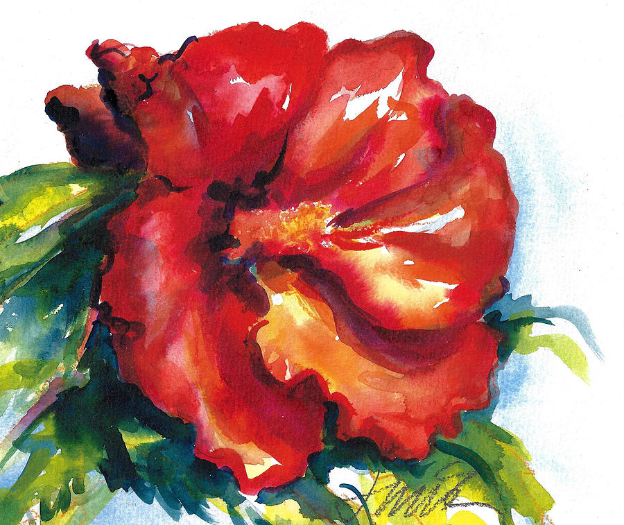 Red Painting - Fireball Red Hibiscus by Jacki Kellum