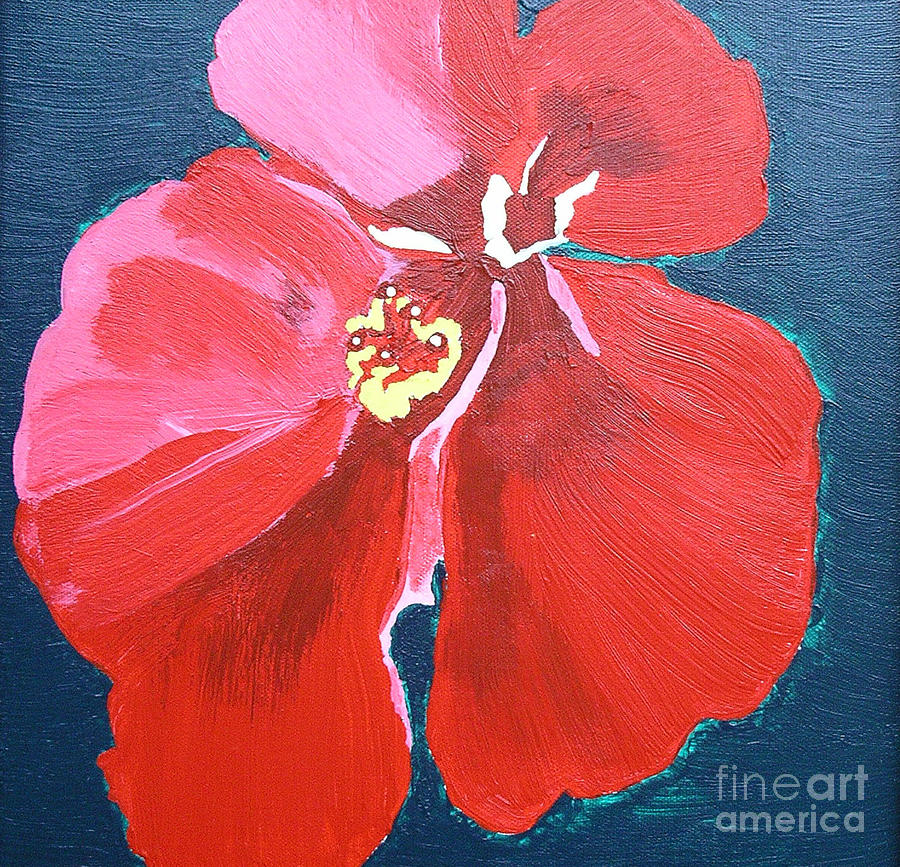 Flower Painting - Red Hibiscus on Green by Karen Nicholson