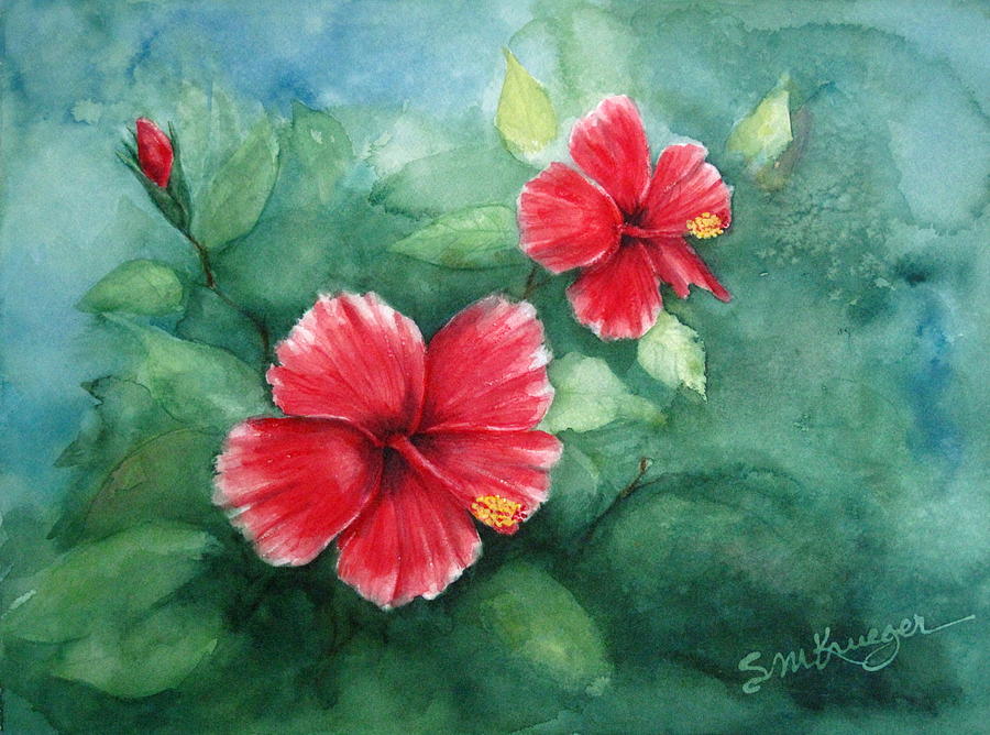Red Hibiscus Painting by Suzanne Krueger