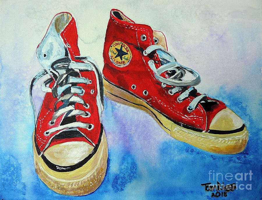 Tennis Painting - Red High Tops by Tom Riggs