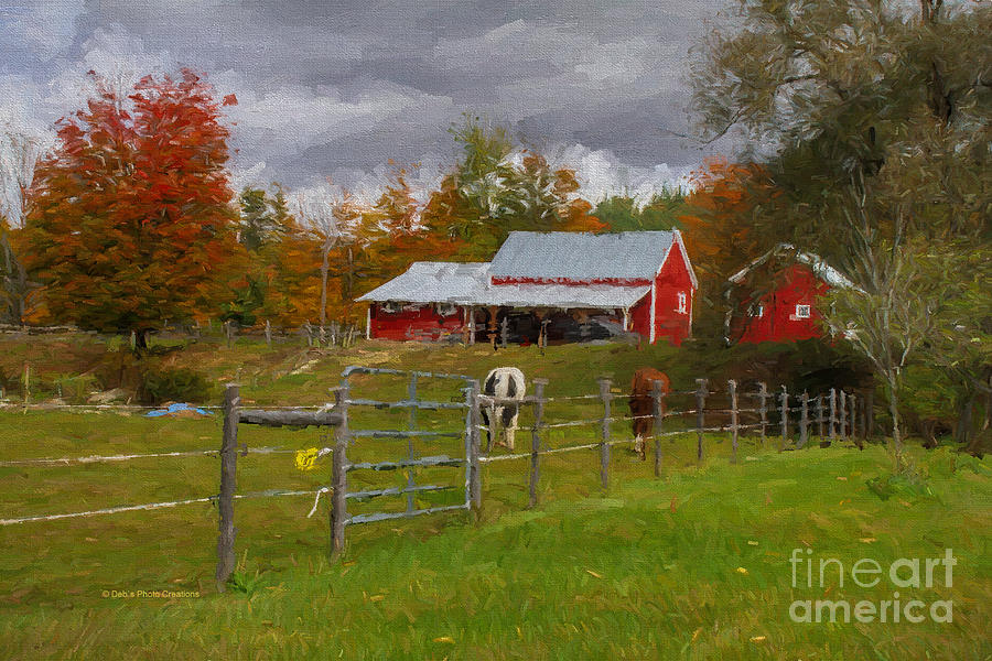 Horse Painting - Red Horse Barn by Deborah Benoit