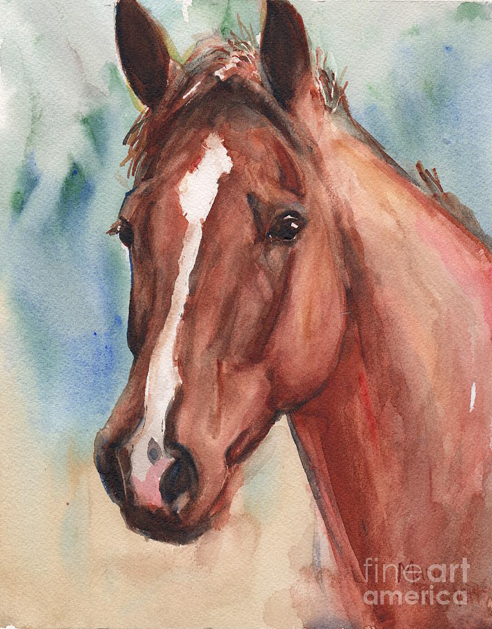 Red Horse In Watercolor Painting by Maria Reichert
